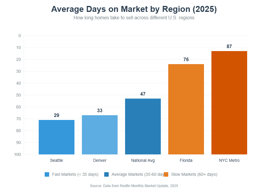 Average days on market by US region 2025